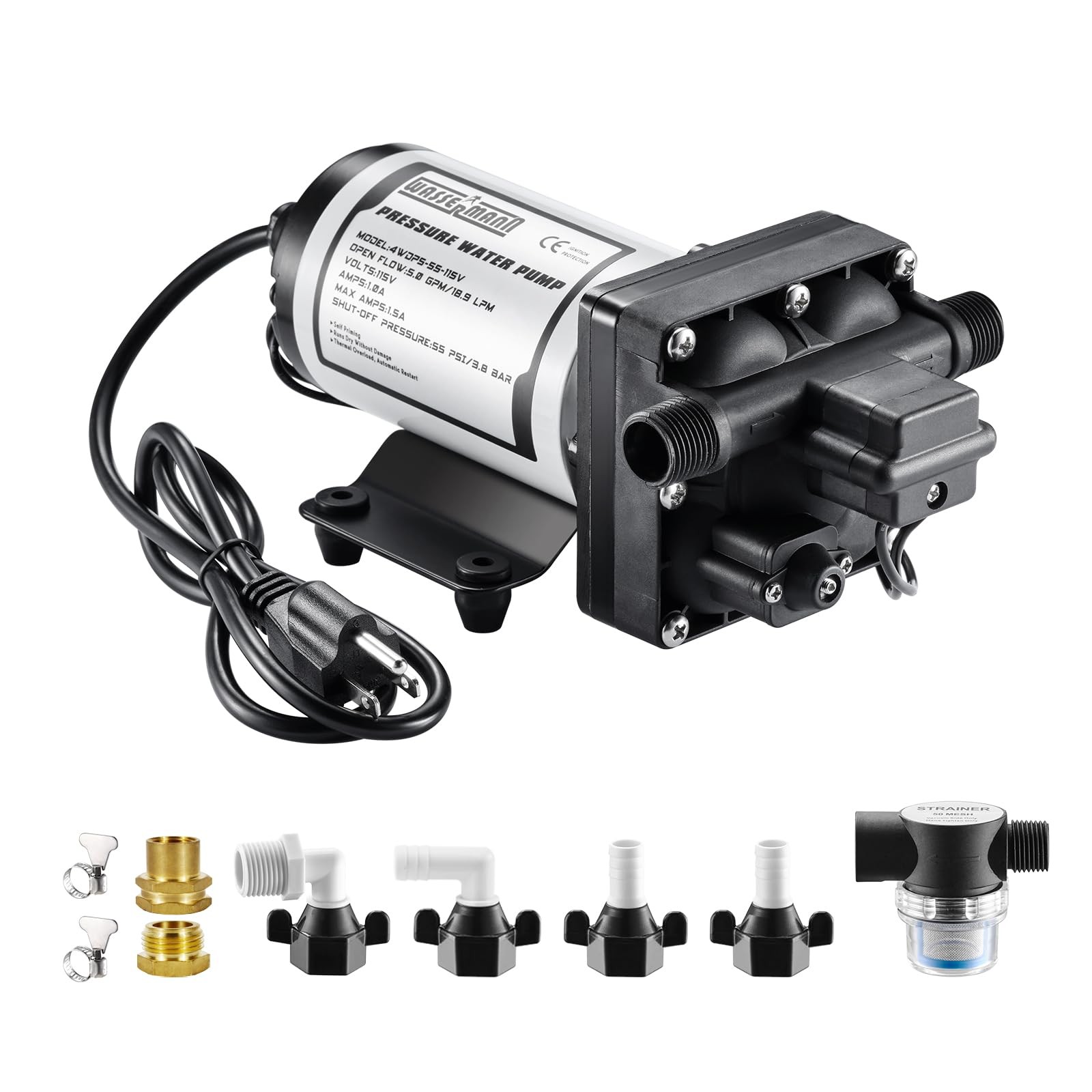 WASSERMANN RV Water Pumps Pressure Pump 115V AC with 4WDP5-55-115V, Black3