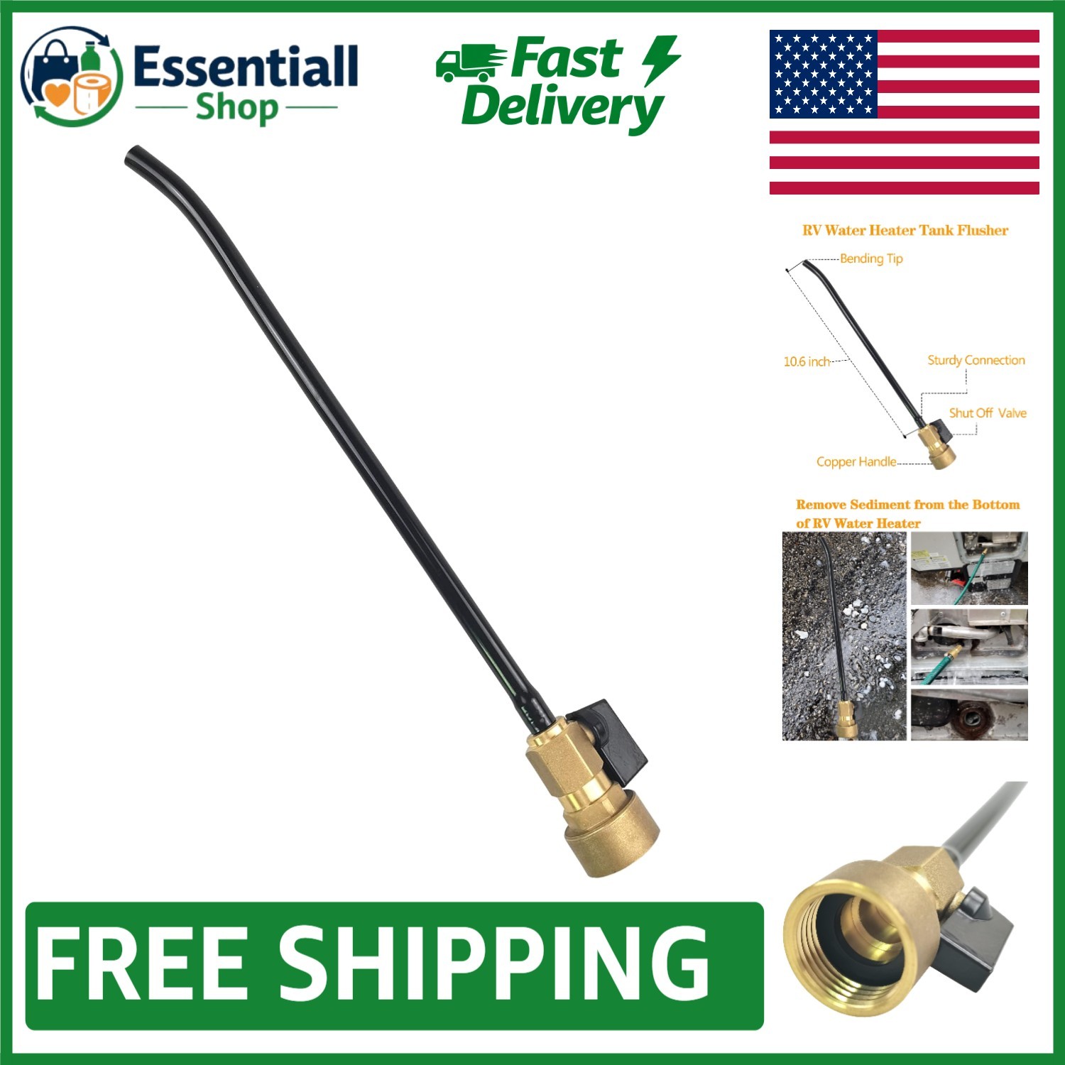 Effortless Sediment Removal – Copper RV Water Heater Rinser with Shut Off Valve