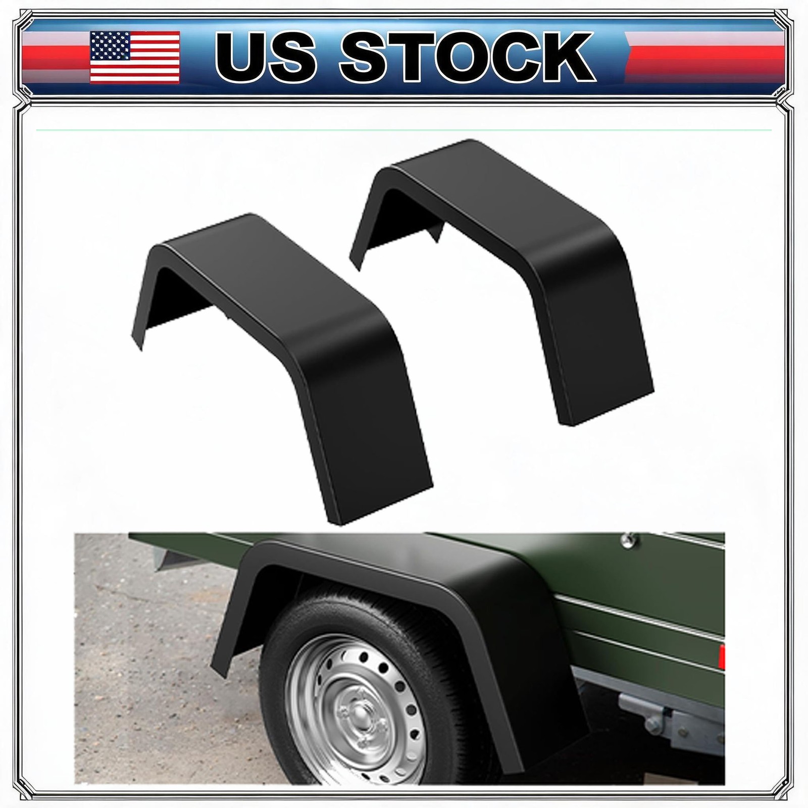 2-Pack Steel Single Axle Cargo Trailer Fenders For 14″-16″ Wheels Tires Hauler