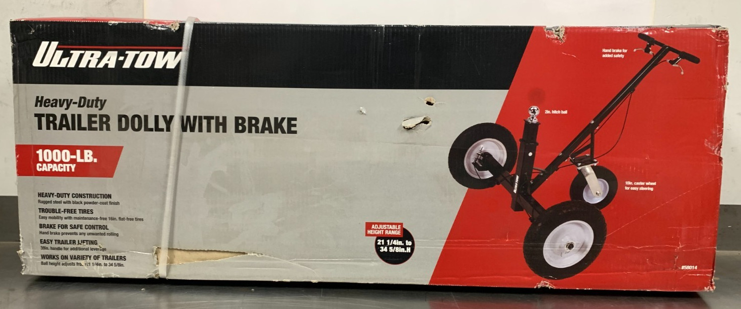 Ultra-Tow 58014 Trailer Dolly with Hand Brake, 1000-Lb. Capacity, 2″ Ball Hitch