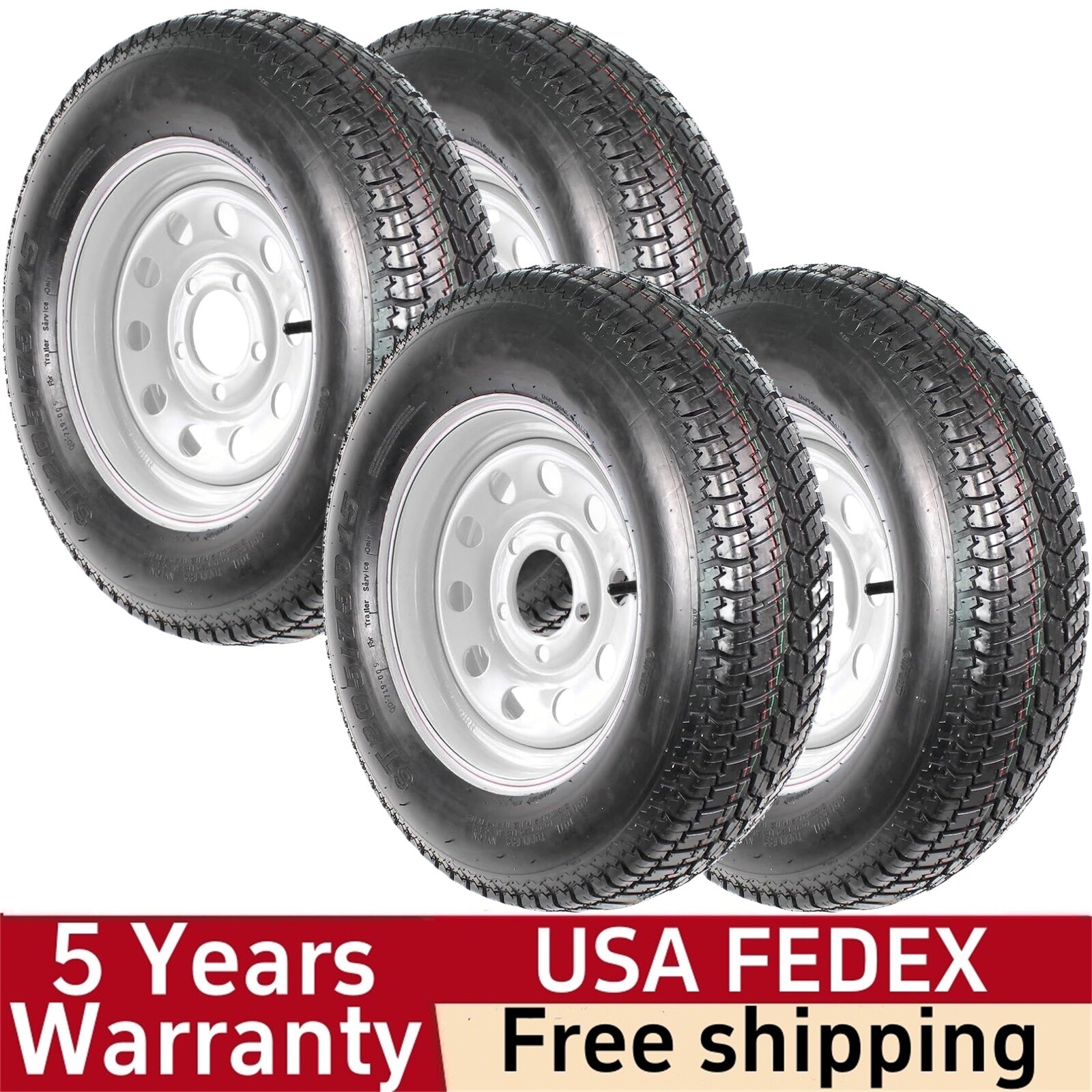 Set of 4 ST205/75D15 Trailer Tires and Wheels 15“ 6PR Load Range C 5 Lug on 4.5″