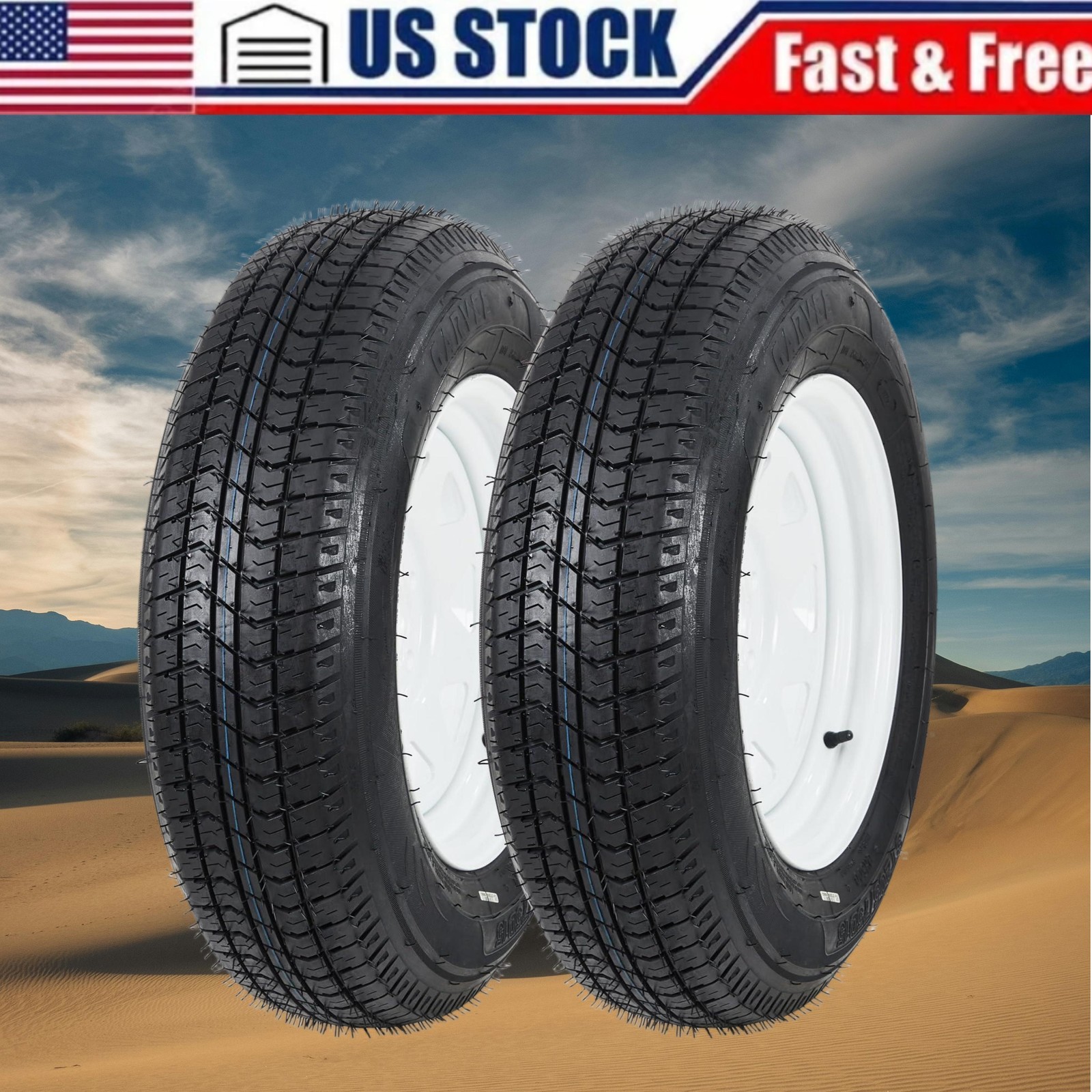 2 Pack Trailer Tires with Rim ST205/75D15 6-Ply White Spoke Rim 5 Lug on 4.5″