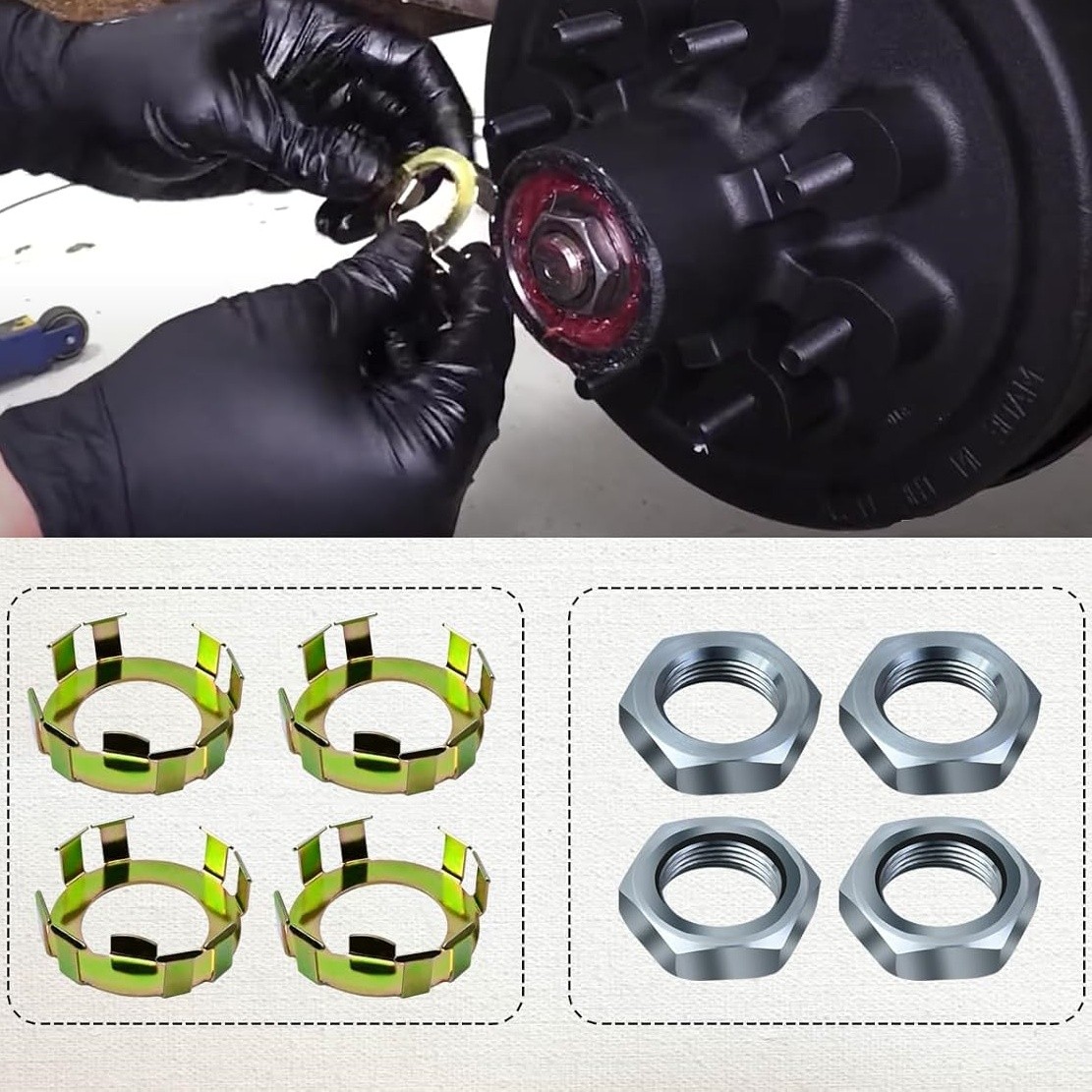 4x 6-191 6-190 Trailer Wheel Axle Nuts & Retainers For Most Axles from 2K To 8K