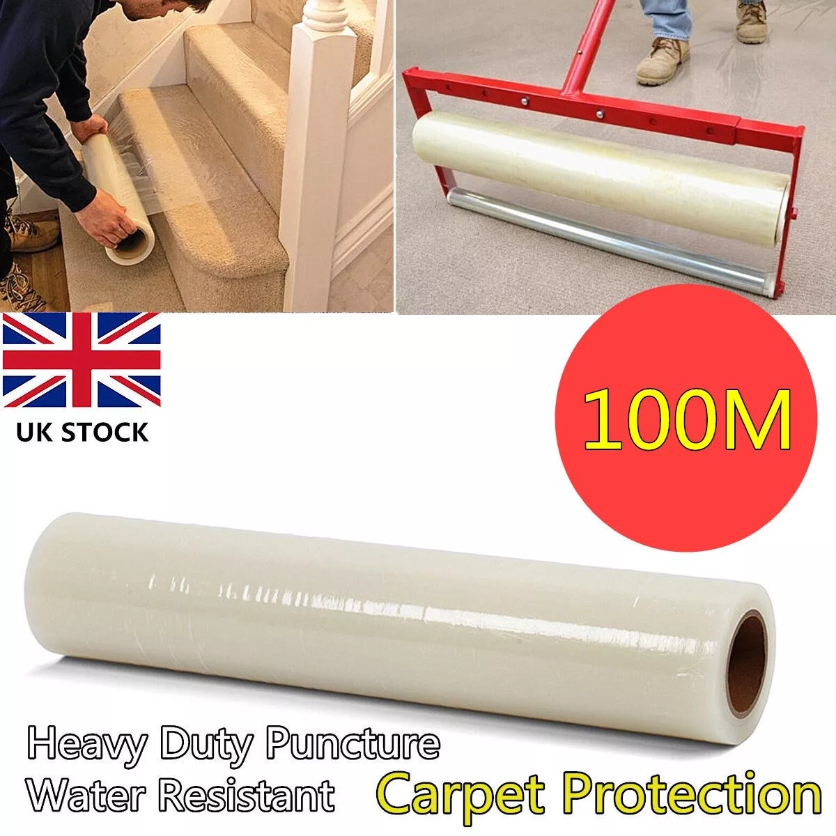 PLS 600mm x 100m Carpet Protection Film Self Adhesive Clear Floor Covering CA500