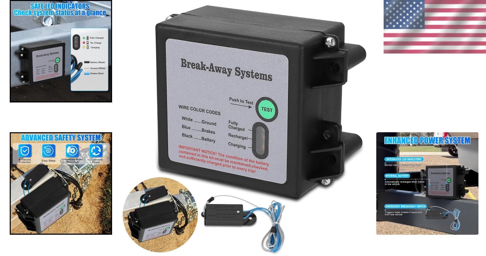 12V Trailer Breakaway Kit: Instant Brake Activation with LED Battery Monitor