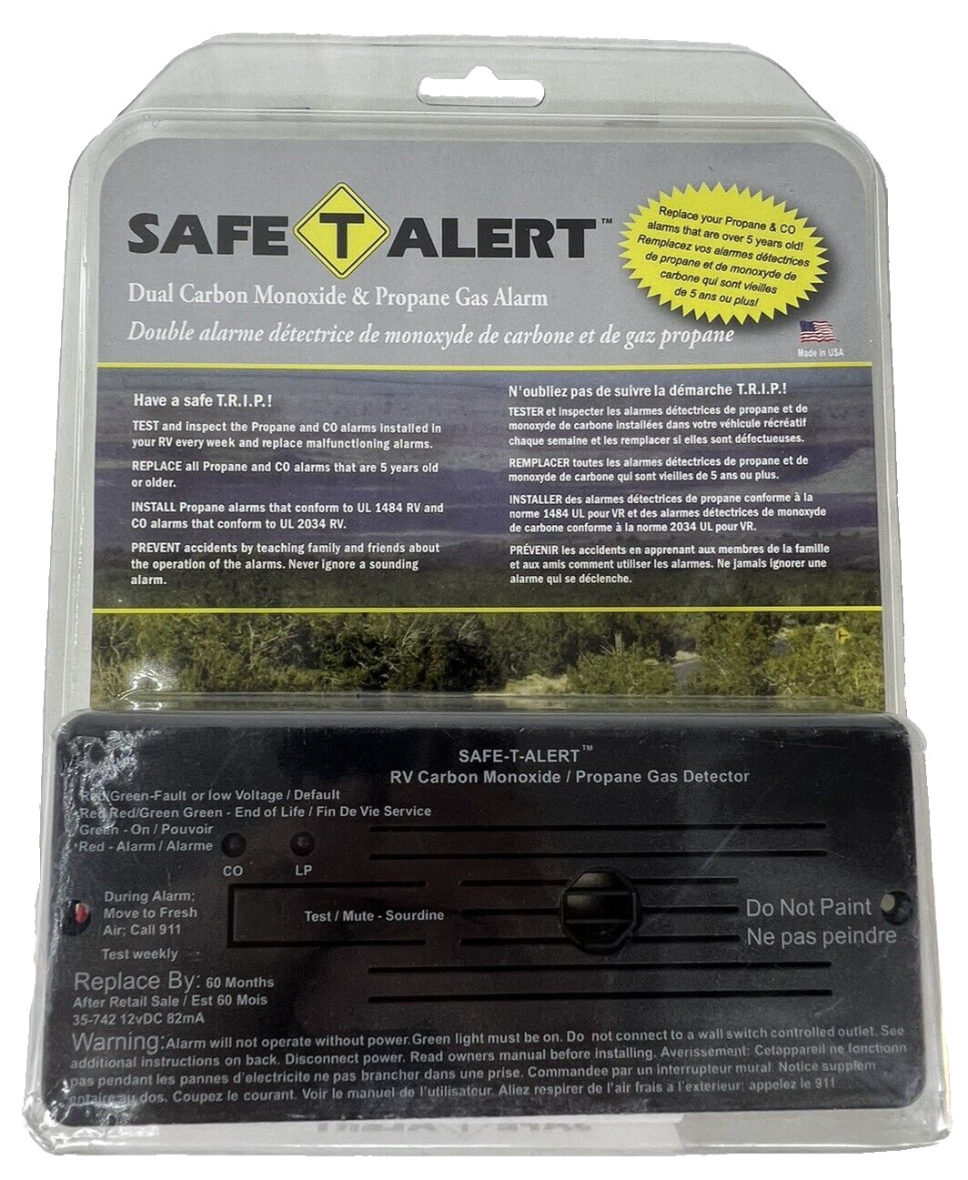 Safe-T-Alert Dual Carbon Monoxide Propane Gas Alarm Flush Mount Black NEW Sealed