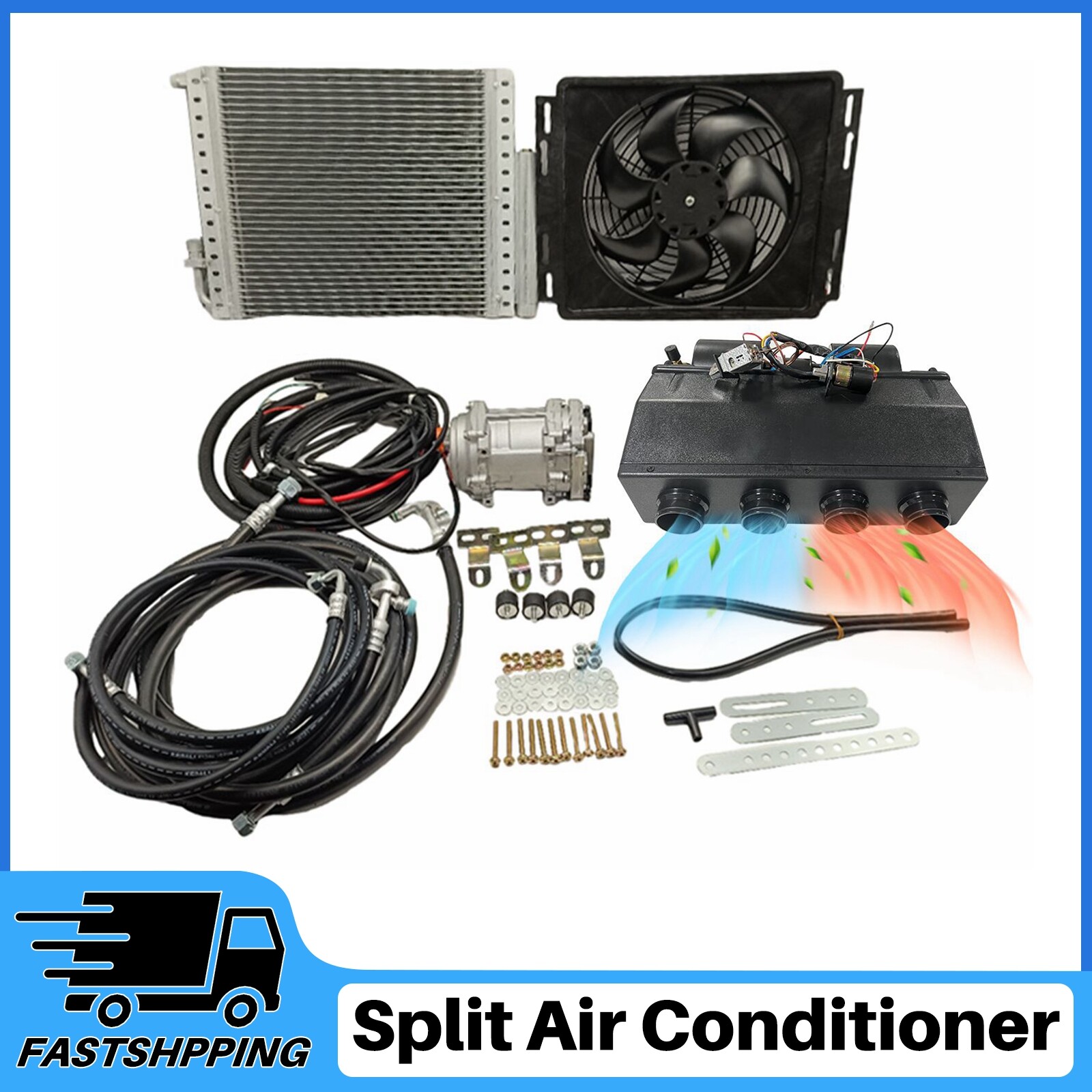 12V A/C Air Conditioner Unit Under Dash Electric Kit Heat & Cool Universal Auto