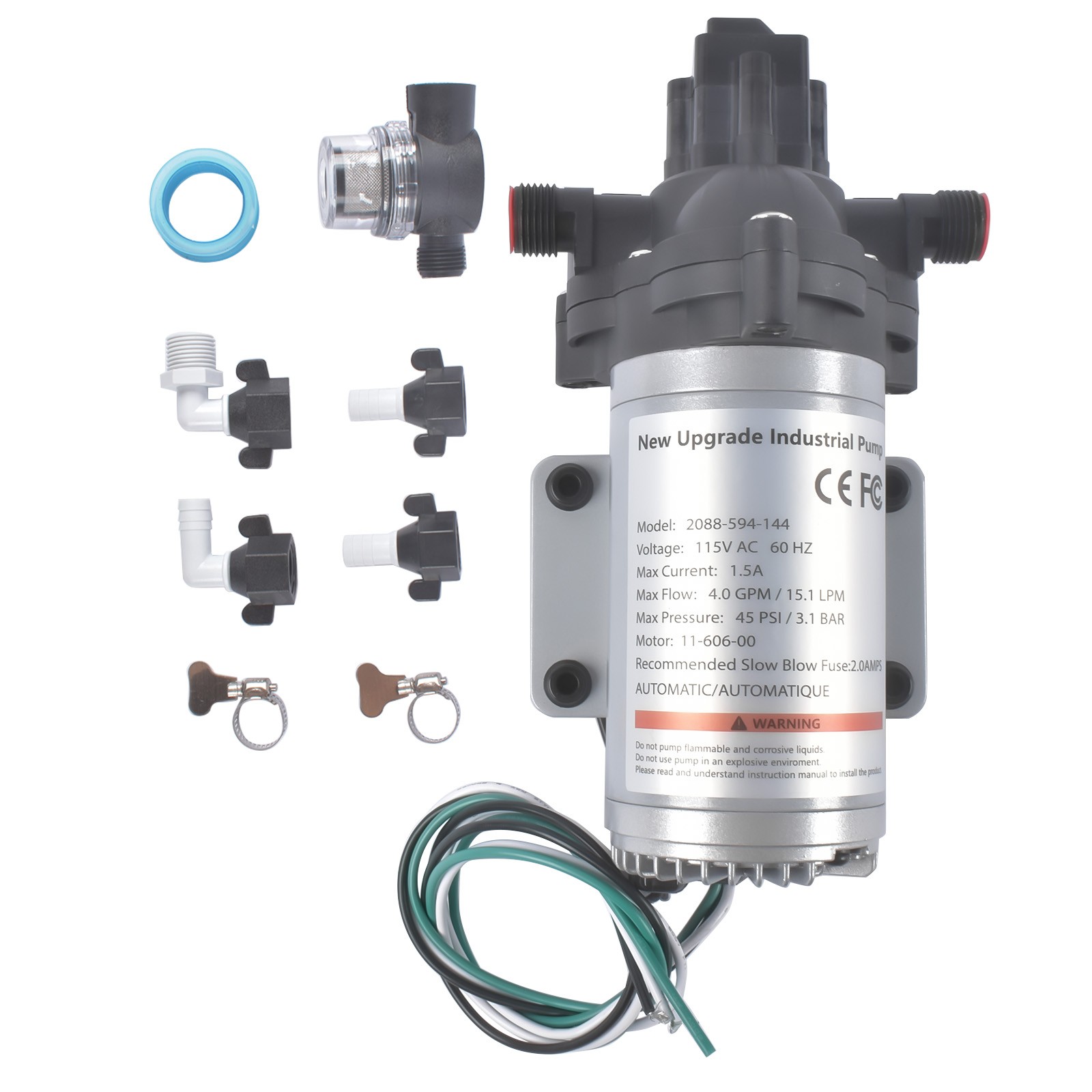 Power Water Pump 115V 45 PSI 198GPH 1/2″ NPT for RV Marine Caravan 2088-594-154