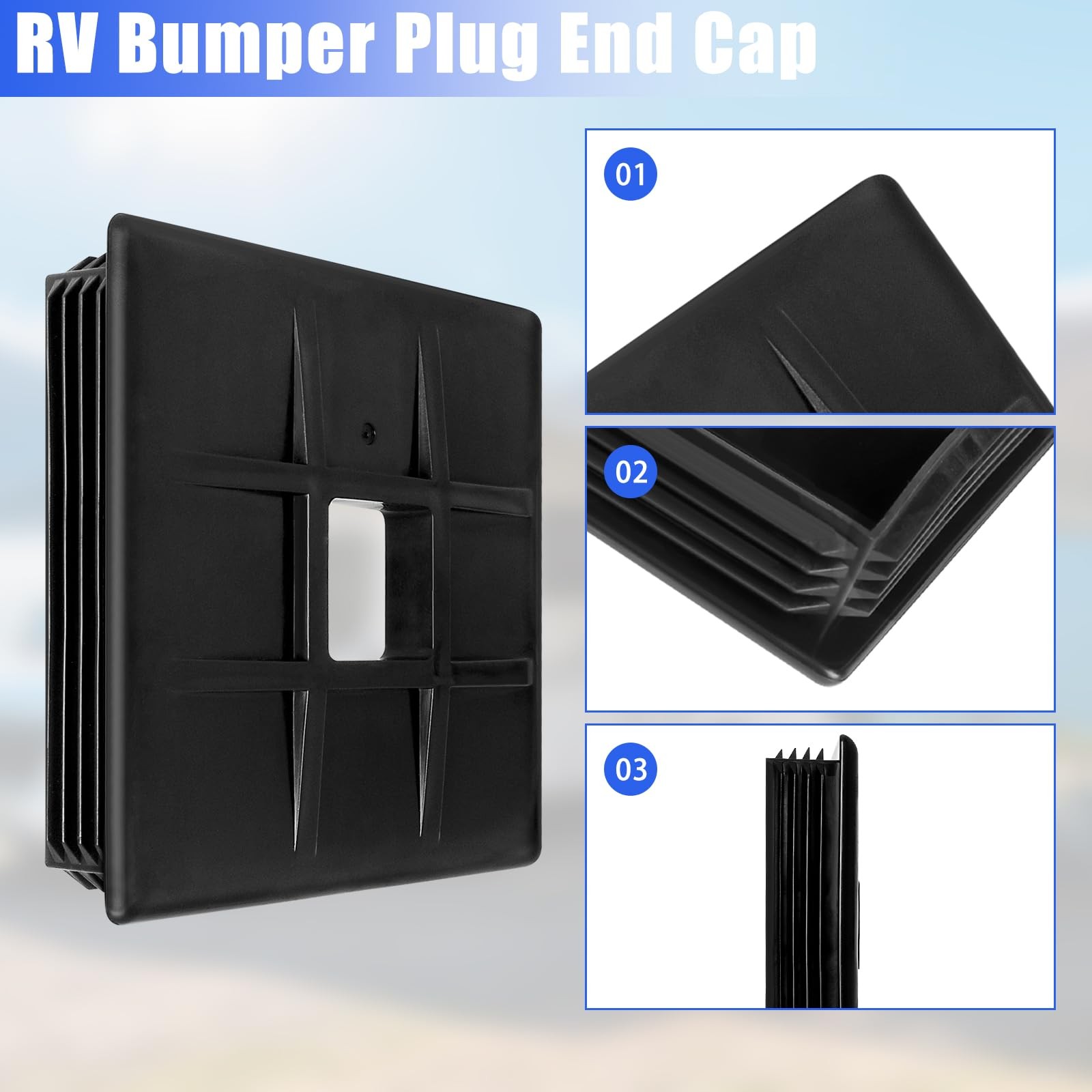 RV Bumper Plug Cap 4 Inch Square Sewer Hose Storage 2 Pack Black PE Durable