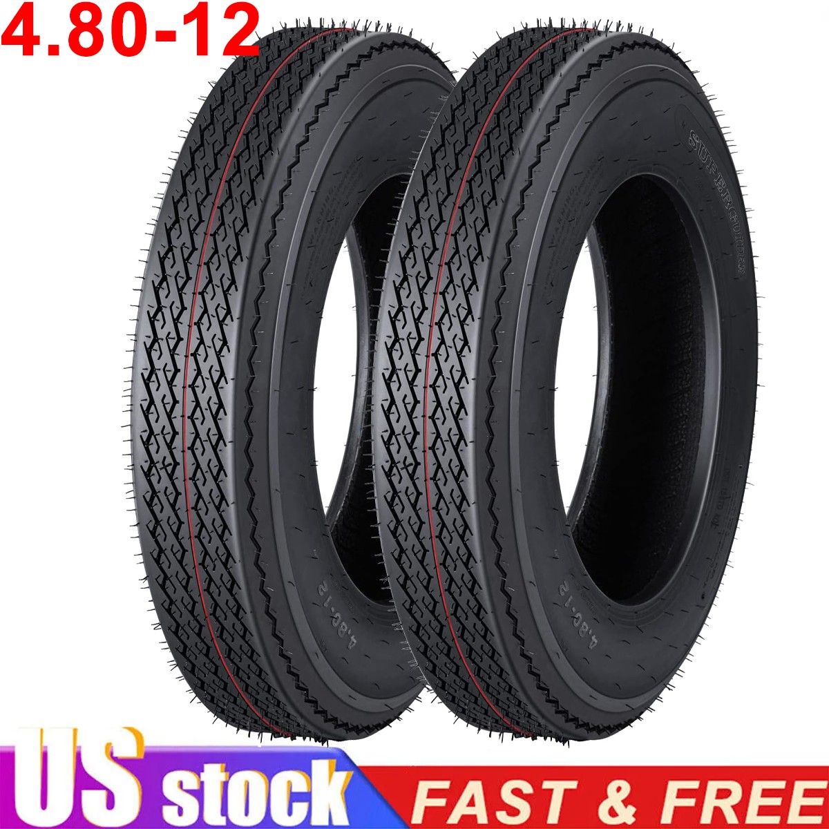 TWO 480×12, 480-12. 4.80X12, 4.80-12 Boat Trailer Tires Load C 6 ply Heavy Duty