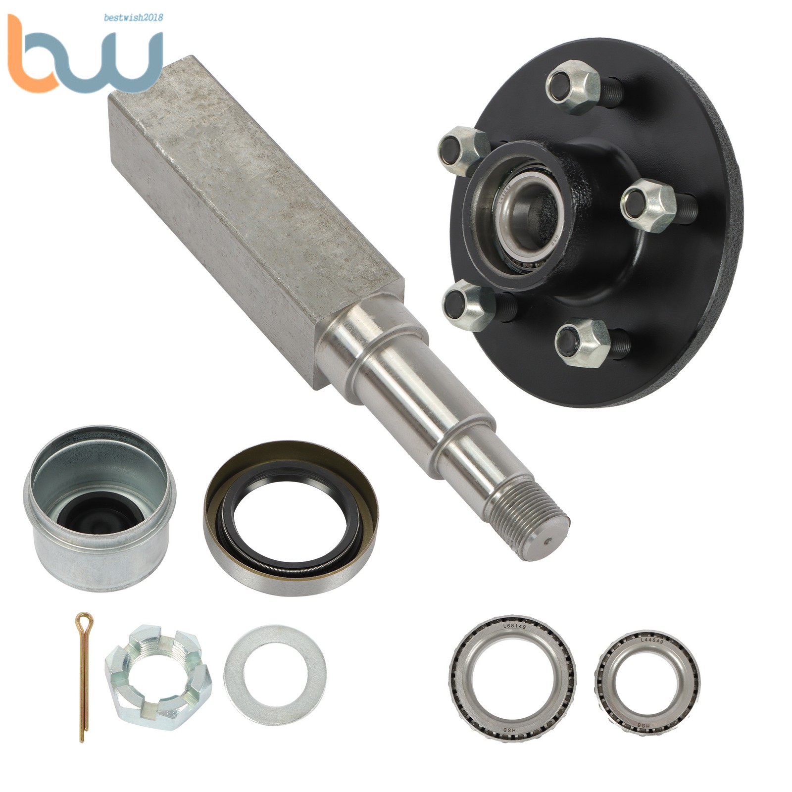 5-Bolt on 4-1/2″ 11″ Square #84 Spindle Trailer Hub 3500 lbs Axle w/Bearing Kit