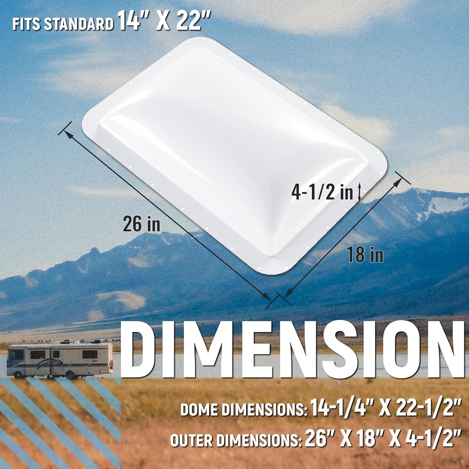 RV Skylight Replacement 18″ x 26″ for 14″ x 22″ Shower Roof Openings