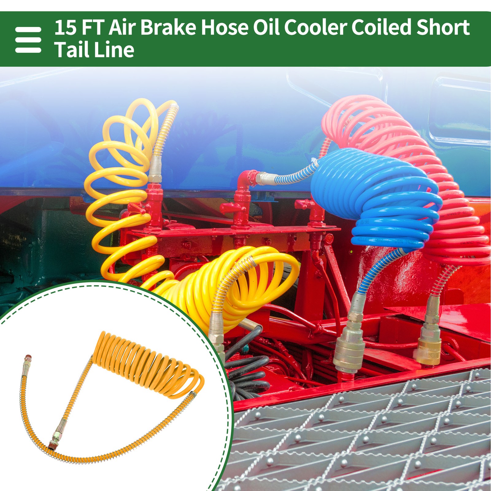 15 Feet Air Brake Hose Oil Cooler Coiled Long Tail Line 18 Circle Yellow