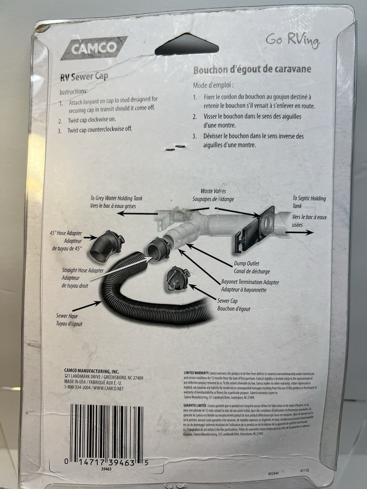Camco 39463 RV Sewer Cap W/ Hose Connection