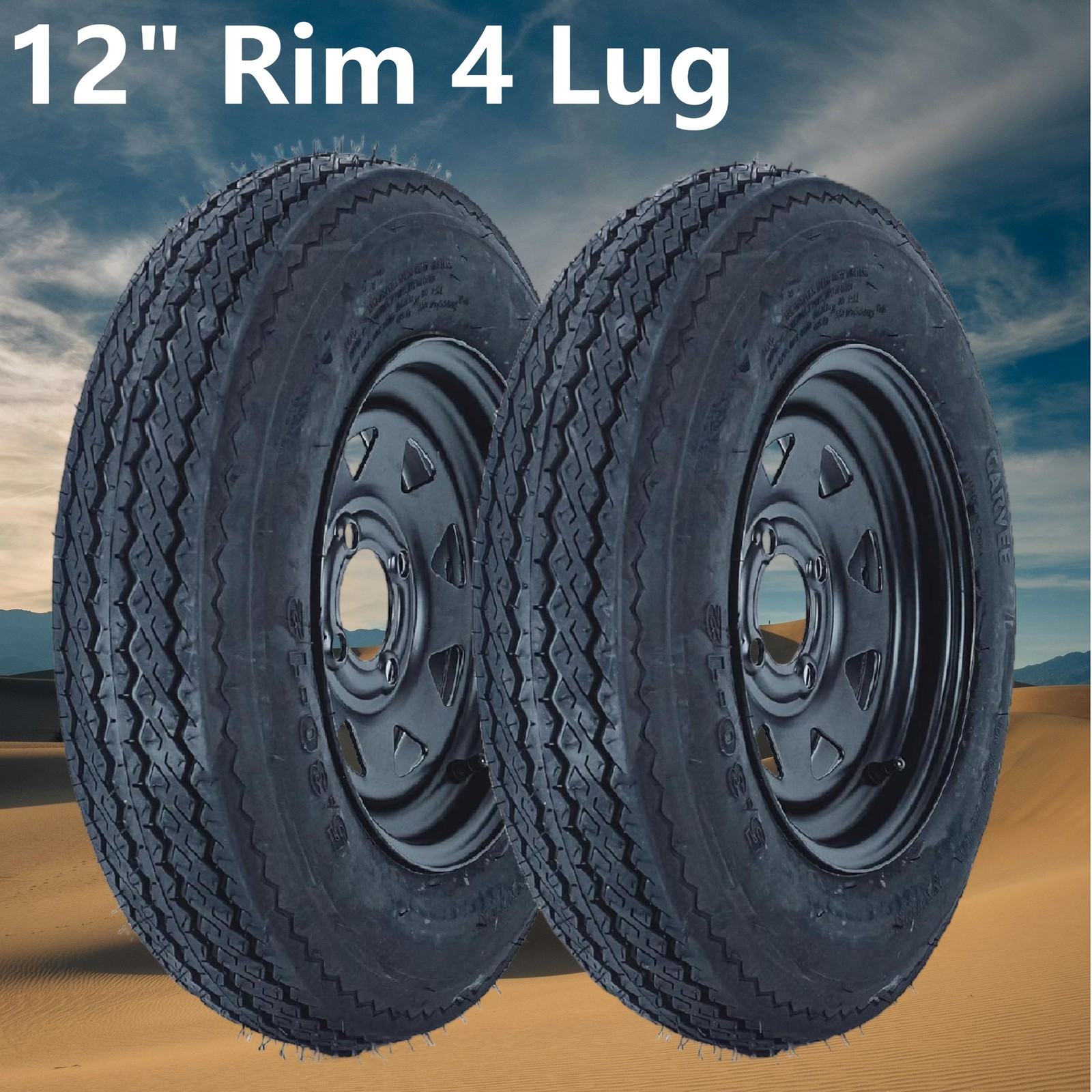 2 SET Trailer Tires on Rims 5.30-12 5.30×12 530-12 Wheel 4 Lug on 4″, 12″ Rim