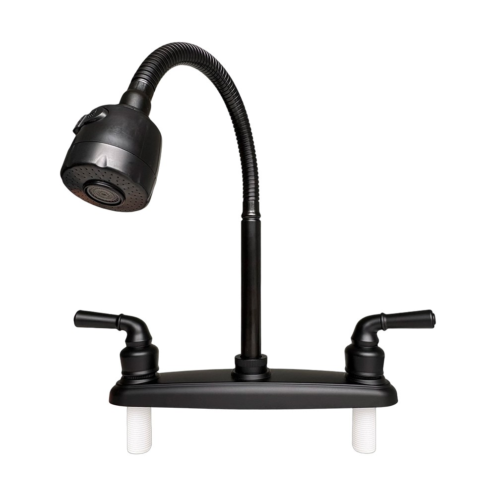 8″Black RV Kitchen Faucet Swivel Double Handle Sink Pull Down Sprayer Mixer Tap