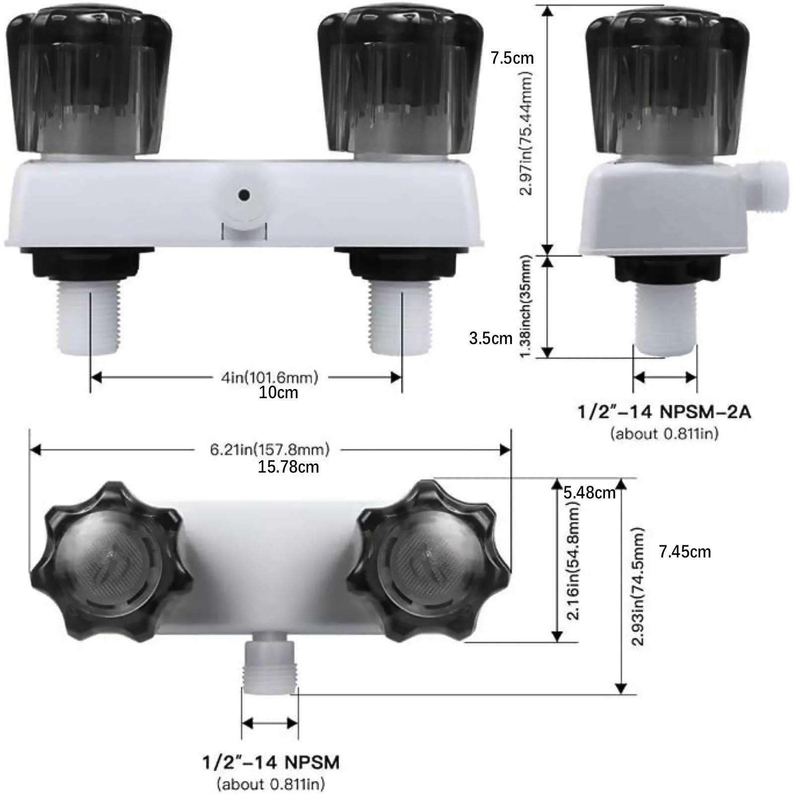 Dual Knob RV Shower Faucet 4inch Left Handle Compact Design For Motorhome Camper