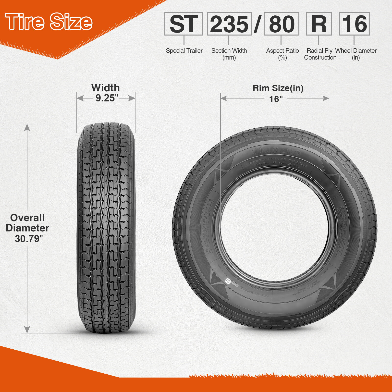 Set 2 Trailer Tires ST235/80R16 10 Ply 235 80 16 Radial Heavy Duty Highway Tyres