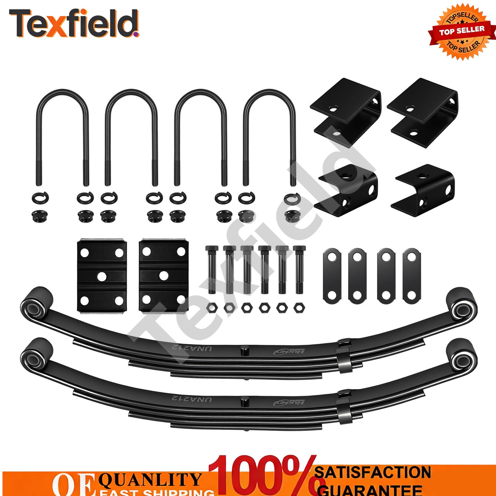 For 3500lb Single Trailer Axle Suspension W/ 4 Leaf Springs U-bolt + Hanger Kit